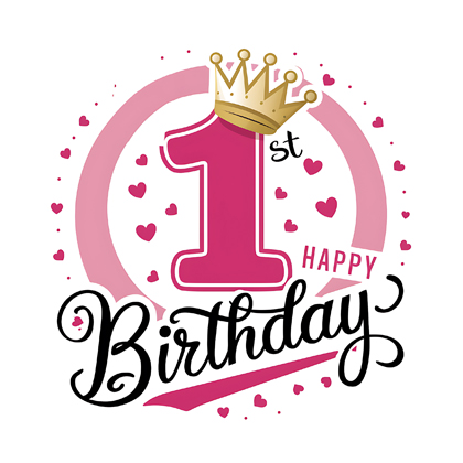 Happy First Birthday with Pink Ribbon