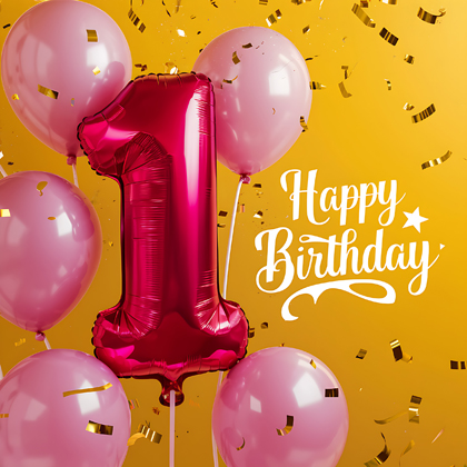 Pink Balloons and Confetti 1st Birthday