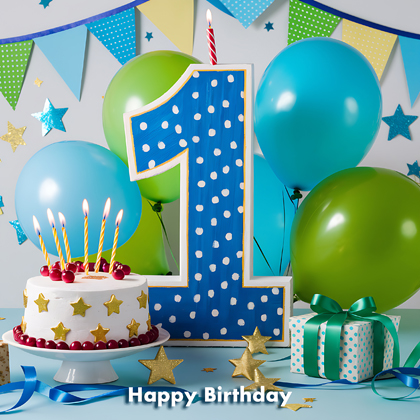 Blue and Green Polka Dot 1st Birthday