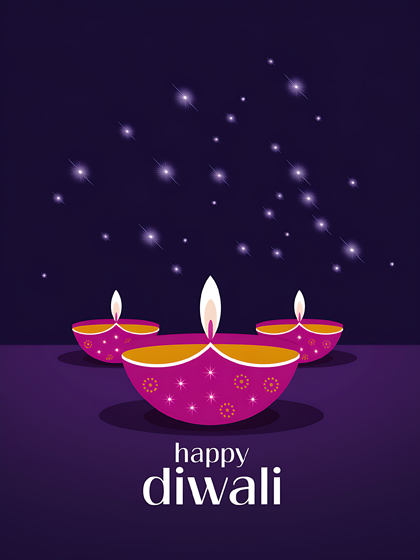 Minimalist Happy Diwali Poster with Diya and Candles