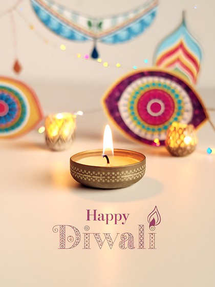 Happy Diwali Greeting Card with Diya