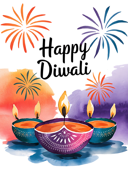 Diwali Celebration Card with Vibrant Fireworks