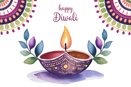 Free Download Diwali Card with Traditional Diya and Patterns