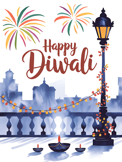 Happy Diwali Greeting Watercolor