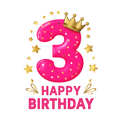 Free Download Happy 3rd Birthday Pink Number 3