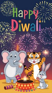 Diwali Greeting Card with Cartoon Animals