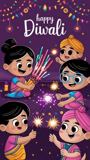 Kids Celebrating Diwali with Sparklers
