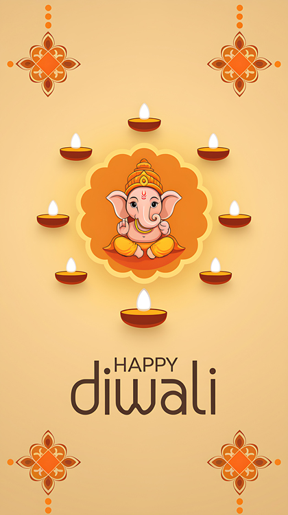 Minimalist Diwali Greeting Card with Lord Ganesh