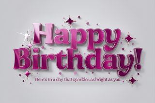 Pink Glossy Happy Birthday Text With Glitter