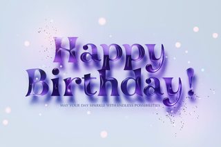 Happy Birthday 3D Render with Purple Text