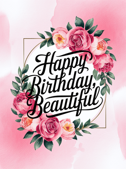 Watercolor Happy Birthday Floral Wreath