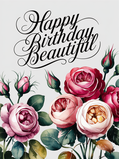 Watercolor Happy Birthday with Roses