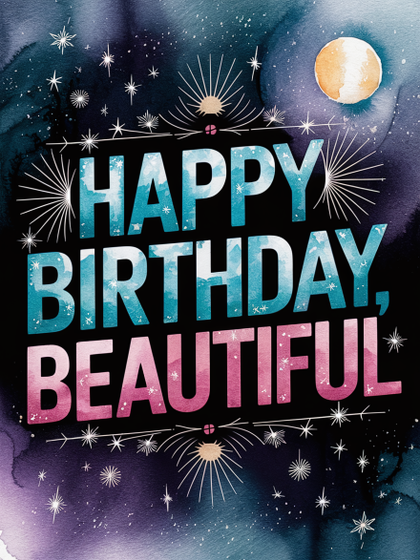 Watercolor Happy Birthday Card with Stars