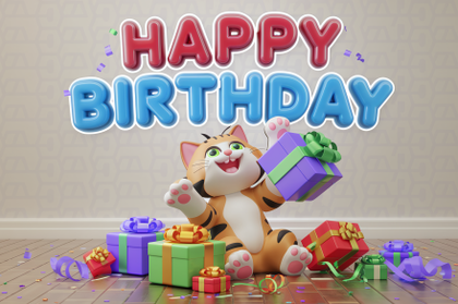 Happy Birthday Cat With Gifts