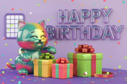 Happy Birthday Cat 3D Illustration