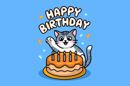 Happy Birthday Cat Cake Illustration
