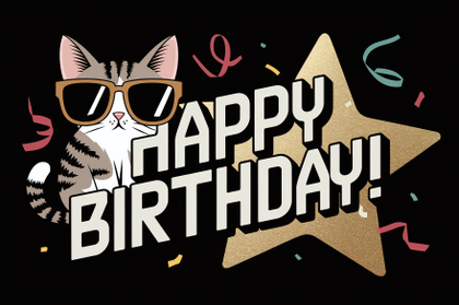 Happy Birthday Cat Card Illustration