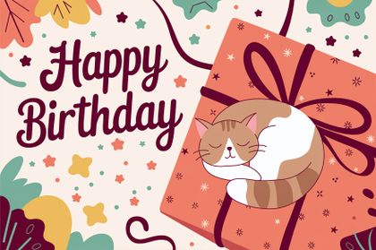 Cute Cat Sleeping on Birthday Gift Illustration