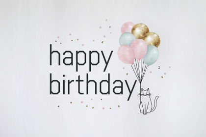 Minimalist Happy Birthday Card with Cat and Balloons