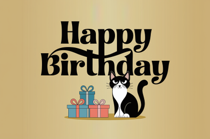 Minimalist Happy Birthday Card with Cat