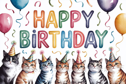 Watercolor Cat Birthday Card