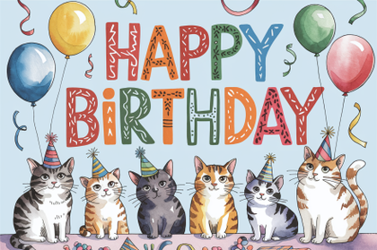Happy Birthday Cats Party Greeting Card