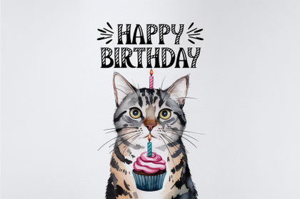 Watercolor Cat Birthday Card