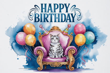 Watercolor Cat Birthday Card