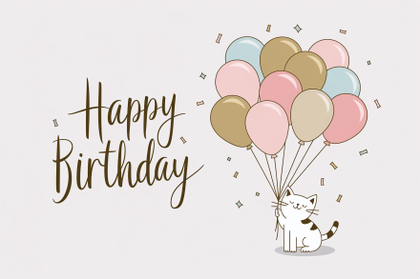 Happy Birthday Card Cat Balloons