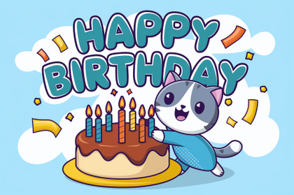 Happy Birthday Cat with Cake
