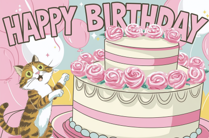 Happy Birthday Cat With Cake