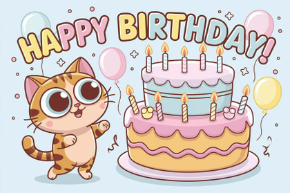 Happy Birthday Cat Illustration