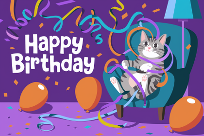 Happy Birthday Cat Illustration