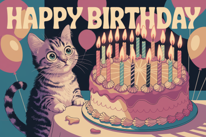 Cute Cat Looking at Birthday Cake