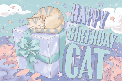 Happy Birthday Cat: Cute Pastel Illustration