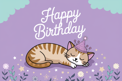 Cute Sleeping Cat with Birthday Hat