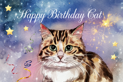 Watercolor Cat Birthday Card