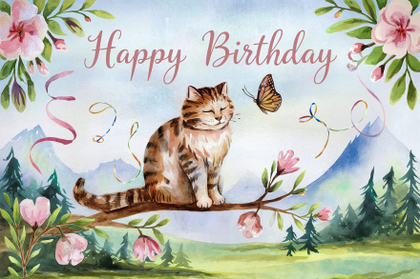 Watercolor Cat Birthday Card