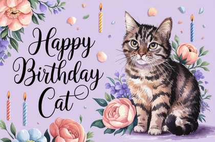 Watercolor Cat Birthday Card