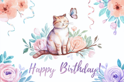 Watercolor Cat Birthday Card