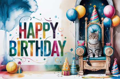 Watercolor Cat Birthday