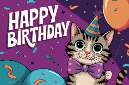 Happy Birthday Cat Cartoon Illustration