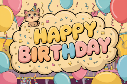 Happy Birthday Card with Cute Cat