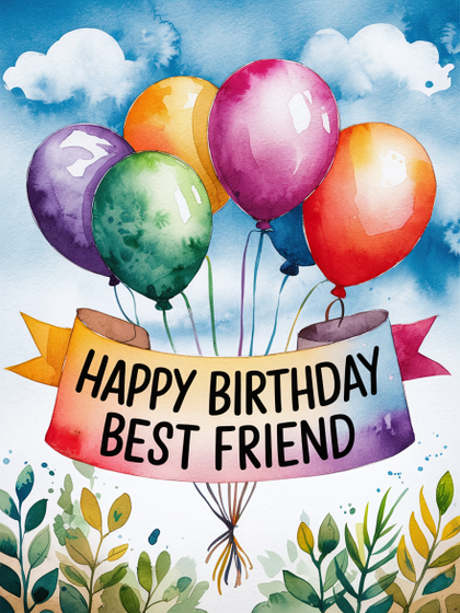 Watercolor Happy Birthday Best Friend Balloons