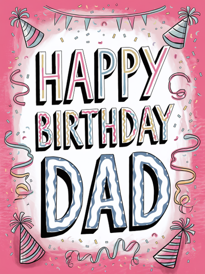 Hand Drawn Happy Birthday Dad Card