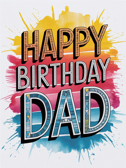 Happy Birthday Dad Card – Colorful Hand Drawn Text