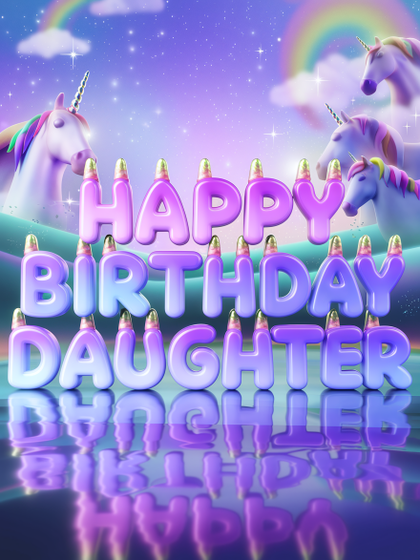 Happy Birthday Daughter Unicorns 3D Render