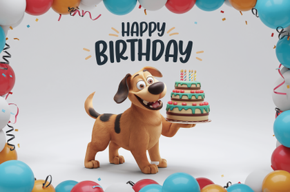 Cartoon Dog Holding Birthday Cake