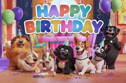 Cartoon Dogs Celebrate Birthday