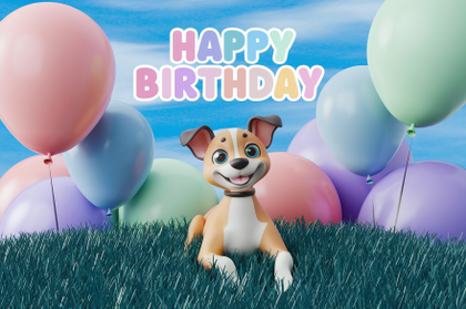 Happy Birthday Dog with Balloons